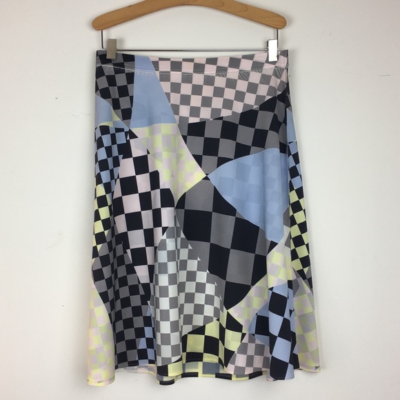 TROSMAN abstract checkerboard skater skirt SZ 2 - Picture 2 of 8